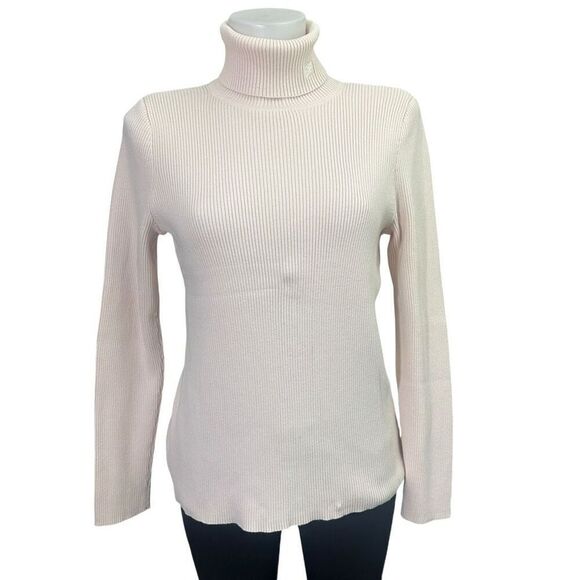 Ralph Lauren Pale Pink Ribbed‎ Knit Turtle Neck Sweater Vintage RL Logo Large - Picture 1 of 11